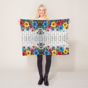 Floral Brick Wall Sherpa Throw Fleece Blanket