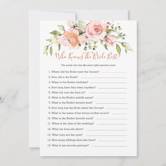 Floral Bridal Bingo/Who knows the Bride best games Invitation (Back)