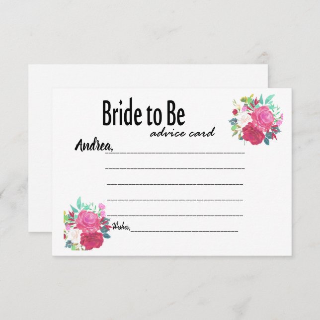 Floral Bridal Shower Advice Card for Bride to Be (Front/Back)