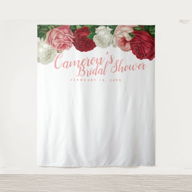 Floral Bridal Shower Backdrop Tapestry (Front)