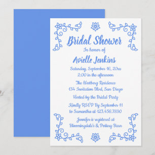 Floral Bridal Shower Blue Cornflower Flower Laurel Invitation
