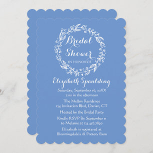Floral Bridal Shower Blue Cornflower Flower Wreath Invitation