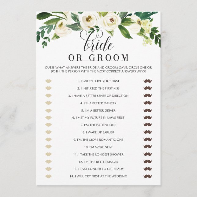 Floral Bridal Shower Bride or Groom Game Thank You Card (Front)