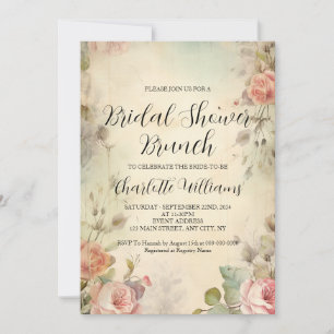 Floral Bridal Shower Brunch Vintage Style Invitation
