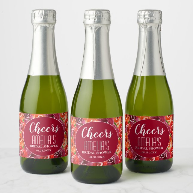 Floral Bridal Shower Cheers Mini Sparkling Wine Label (Bottles)