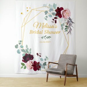 Floral Bridal Shower Gold Geometric Booth Backdrop Tapestry