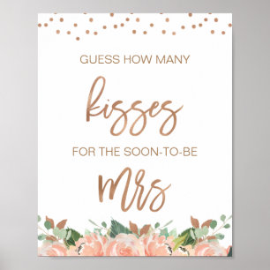 Floral Bridal Shower Guess How Many Kisses Poster