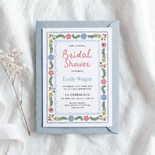 Floral Bridal Shower Invitation, Colourful Folk Invitation