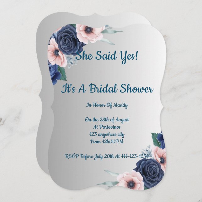 Floral bridal shower invitation,modern,boho. invitation (Front/Back)