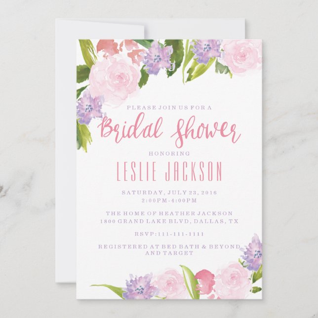 Floral Bridal Shower Invitation Watercolor Flowers (Front)