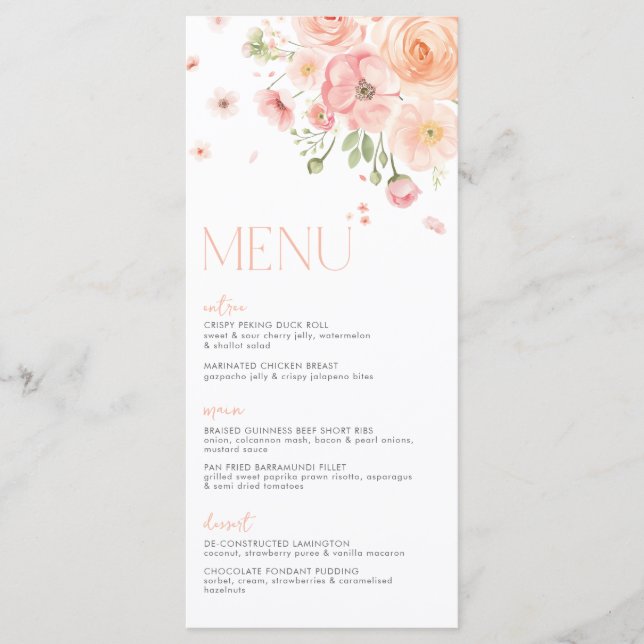 Floral Bridal Shower Love In Bloom Bright Flat Menu (Front)