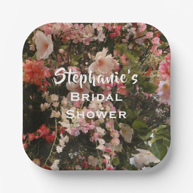 Floral Bridal Shower Many Flowers, Name,  Paper Plate (Front)