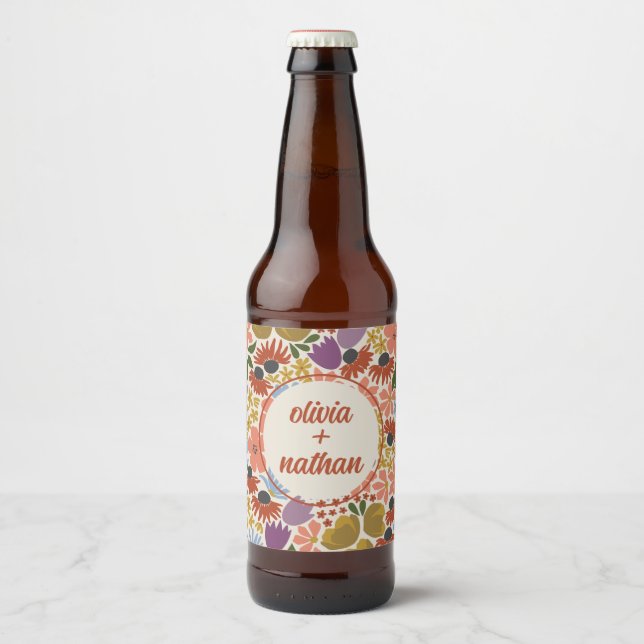 Floral Bridal Shower or Wedding Personalised Beer Bottle Label (Front)