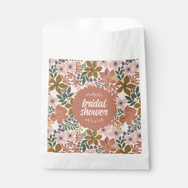 Floral Bridal Shower or Wedding Personalised Favour Bag (Front)