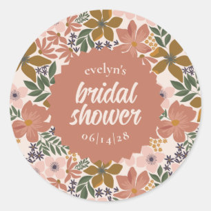 Floral Bridal Shower or Wedding Personalized Classic Round Sticker