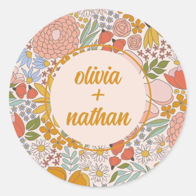 Floral Bridal Shower Personalised  Classic Round Sticker (Front)