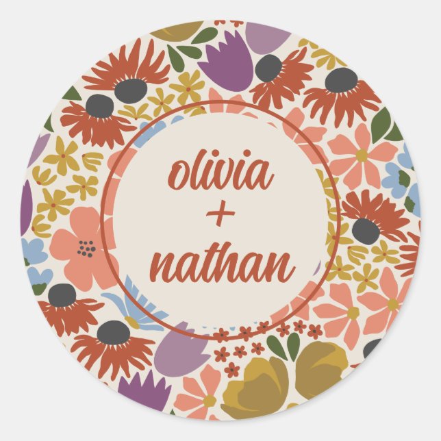 Floral Bridal Shower Personalised  Classic Round Sticker (Front)