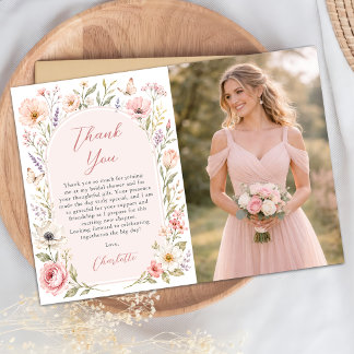 Floral Bridal Shower Photo Thank You Card