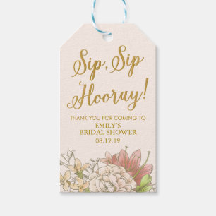 Floral Bridal Shower Sip Sip Hooray Wine Gift Tags
