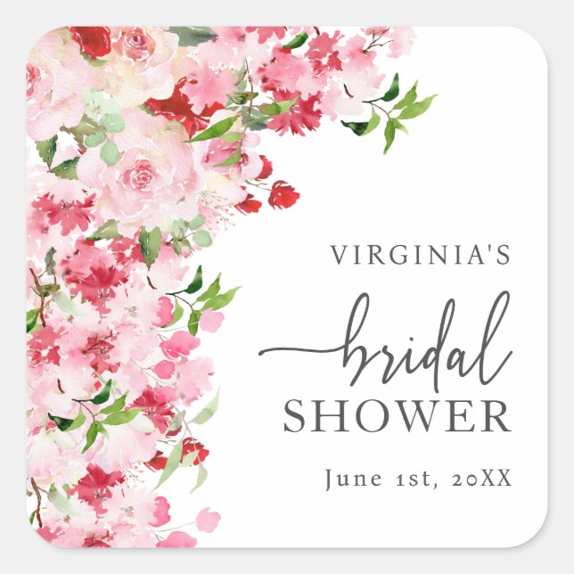 Floral Bridal Shower Square Sticker (Front)