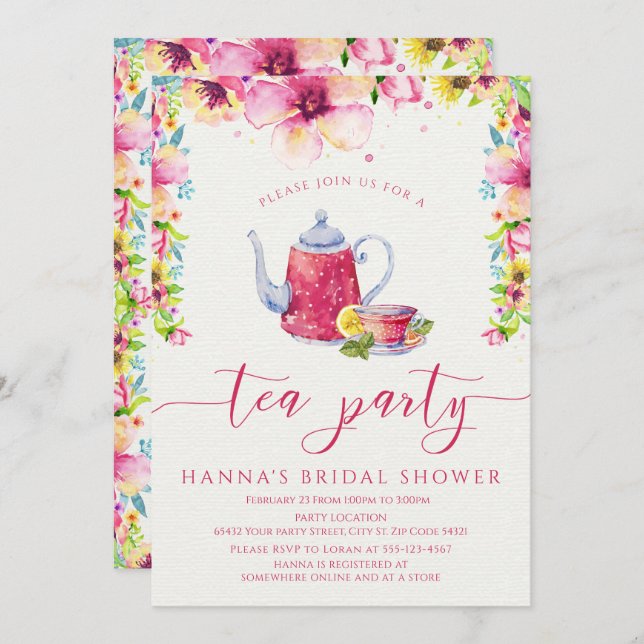 Floral Bridal Shower Tea Party Invitation (Front/Back)