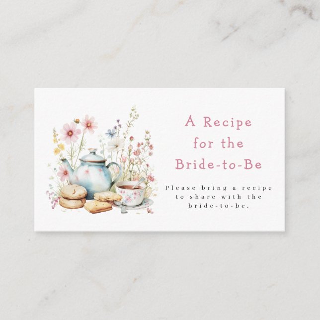 Floral Bridal Shower Tea Party Recipe Request Enclosure Card (Front)