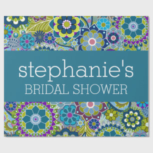 Floral Bridal Shower Teal and Green Retro Flowers Wrapping Paper