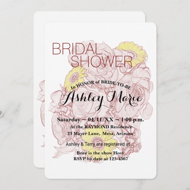 Floral Bridal Shower Terra Cotta Bouquet Outline Invitation (Front/Back)