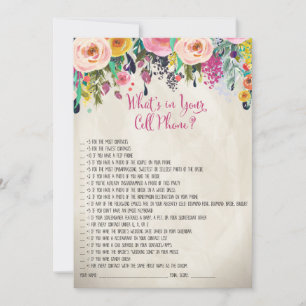 Floral Bridal Shower What's in Your cell Phone Gam