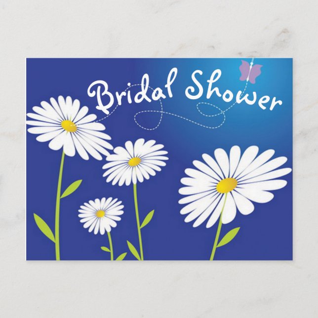 Floral Bridal Shower White Daisy Flower Blue Invitation Postcard (Front)