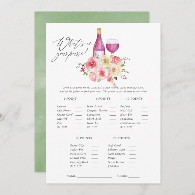 Floral Bridal Shower Wine Tasting Game Invitation (Front/Back)