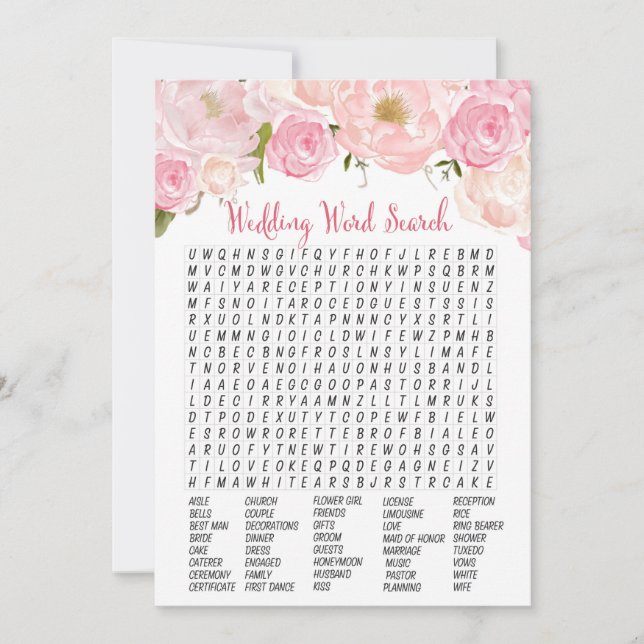 Floral Bridal Shower Word Search Game (Front)