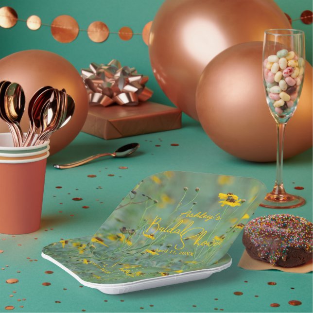 Floral Bridal Shower Yellow Wildflower Photograph Paper Plate (Multi)