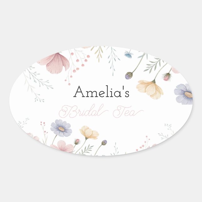 Floral Bridal Tea Invitation Spring Garden Party  Oval Sticker (Front)