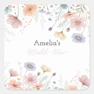 Floral Bridal Tea Invitation Spring Garden Party Square Sticker