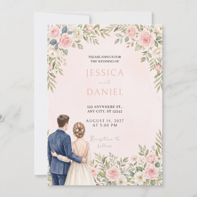 Floral Bride and Groom Wedding Invitation (Front)