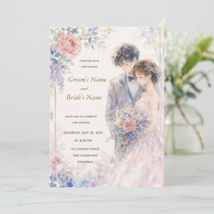 Floral Bride and Groom Wedding Invitation