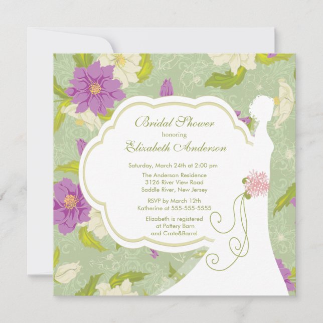 Floral Bride Bridal Shower Invitation Purple (Front)
