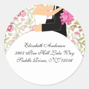 Floral Bride & Groom Address Sticker Turquoise