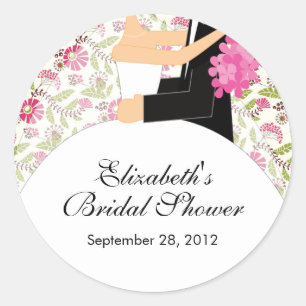 Floral Bride Groom Bridal Shower Sticker Pink