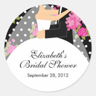 Floral Bride Groom Bridal Shower Sticker Pink