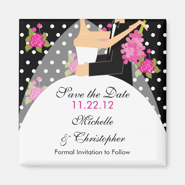 Floral Bride & Groom Save The Date Magnet (Front)