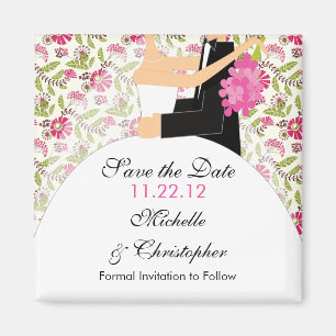 Floral Bride & Groom Save The Date Magnet