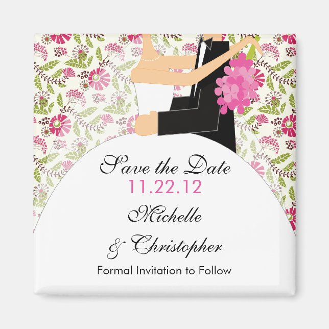 Floral Bride & Groom Save The Date Magnet (Front)