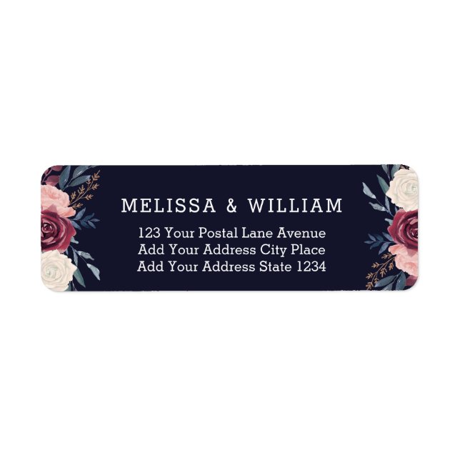 Floral Bride Groom Wedding Return Address Label (Front)
