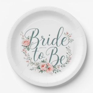 Floral Bride to Be Paper Plates, Blush Pink Roses Plate