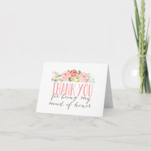 Floral Bridesmaid Maid of Honor Thank You Folded Card