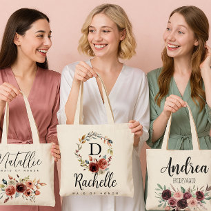 Floral Bridesmaid Tote with Personalised Texts Bag