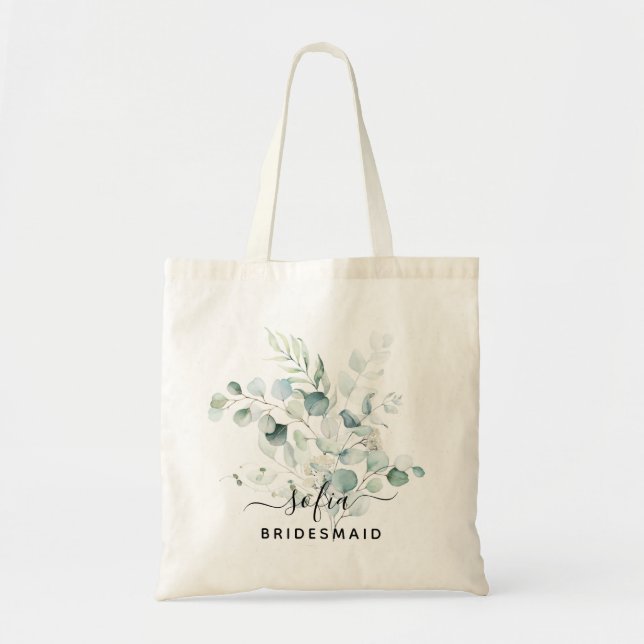 Floral Bridesmaid Wedding Tote Bag Blue Green (Front)