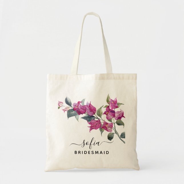 Floral Bridesmaid Wedding Tote Bag Pink Flowers (Front)